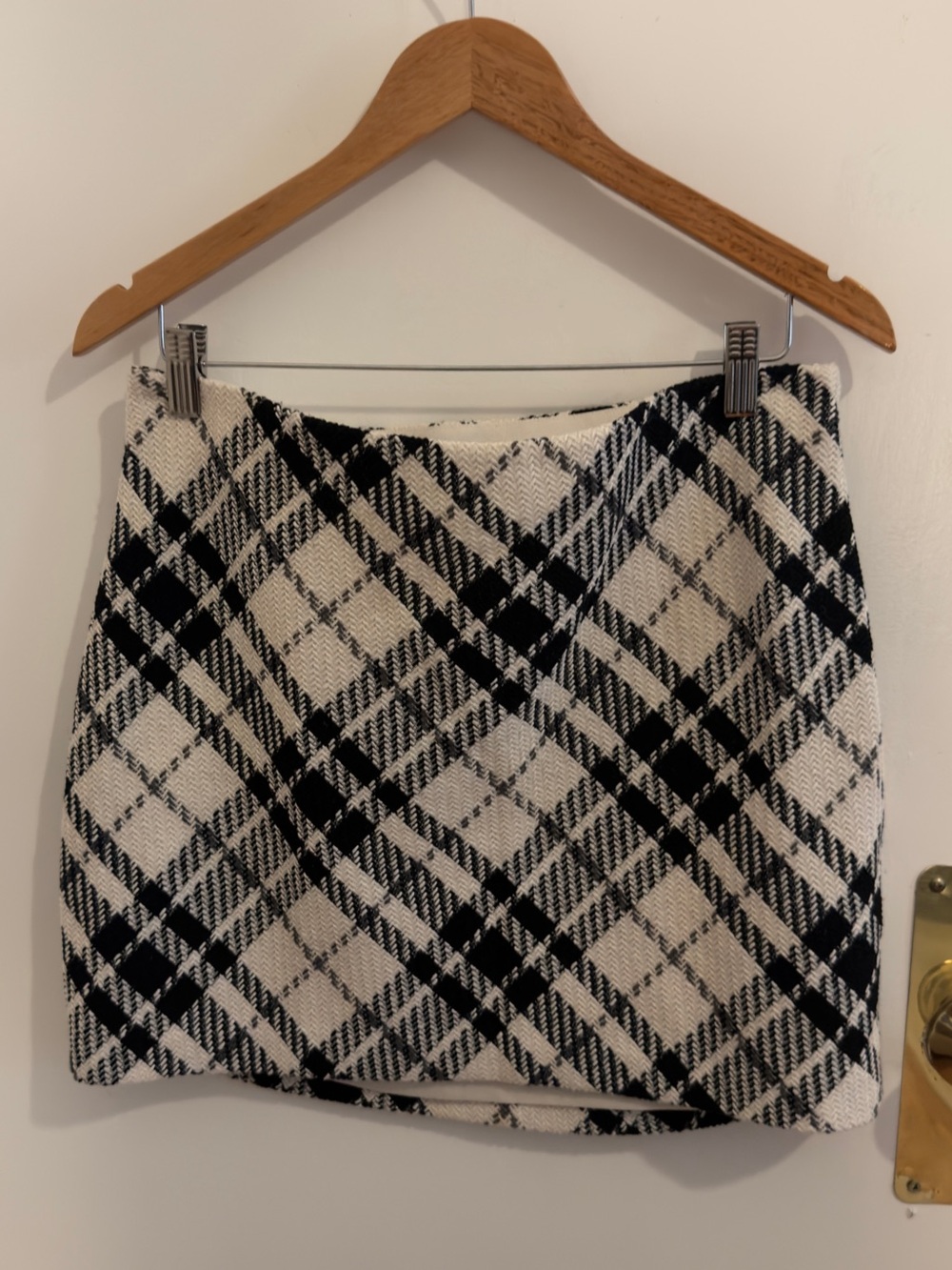 H&M Black and White Plaid Tweed Mini Skirt